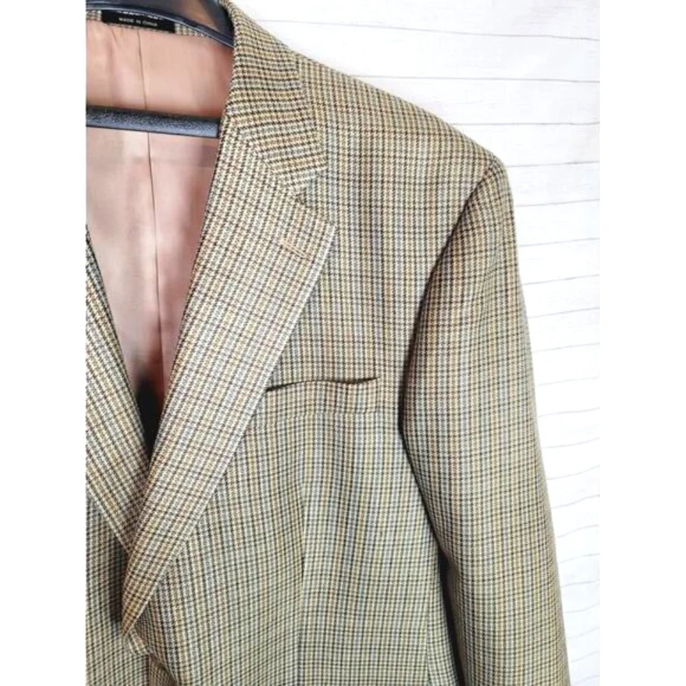 CHAPS 100% Silk Houndstooth Plaid 2 Button Sport Coat Jacket Blazer, sz 46 L